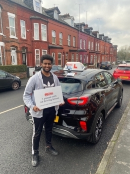 Well done to Amanuel for passing his practical test at Cheetham Hill first time on 14/1/22.