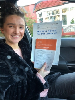 Well done Holly for passing your practical test first time at Cheetham Hill on the 18/11/19.