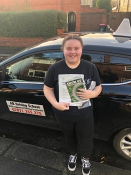 Well done to Macey for passing her practical test in Bolton on 7/12/18 with only one fault.