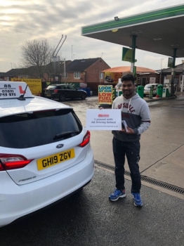 Well done to Yasoraj for passing his practical test at Cheetham Hill first time on 2/12/19.  Thanks also for the pressie.