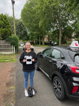 Very well done to Zoe for passing her practical test at Cheetham Hill on the 26/5/22 with just 4 faults.